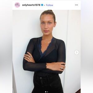 ONLY HEARTS Sheer Black Wrap Top w/ Navy Lace XS/S Y2K Mesh Long Sleeve Shrug